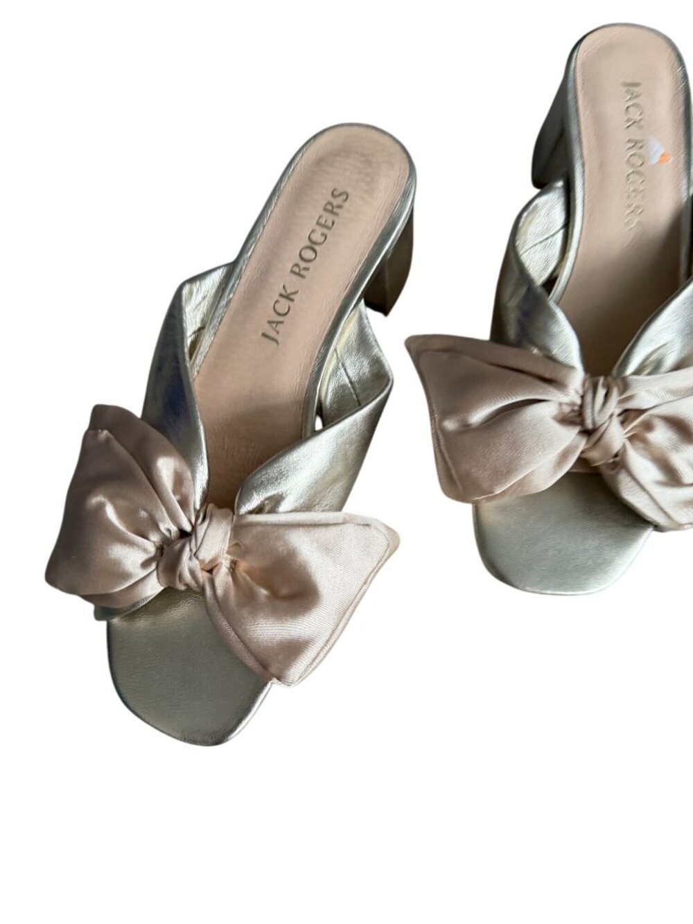 JACK ROGERS Gold Leather Bow Heels Size 8 - Picture 8 of 9